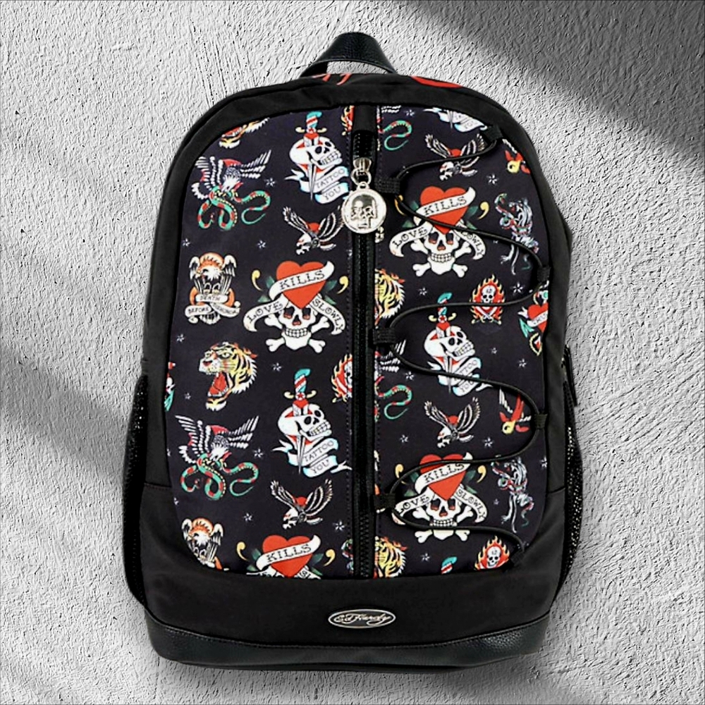 NEW Ed Hardy Black Tattoo Print Backpack New With Tags